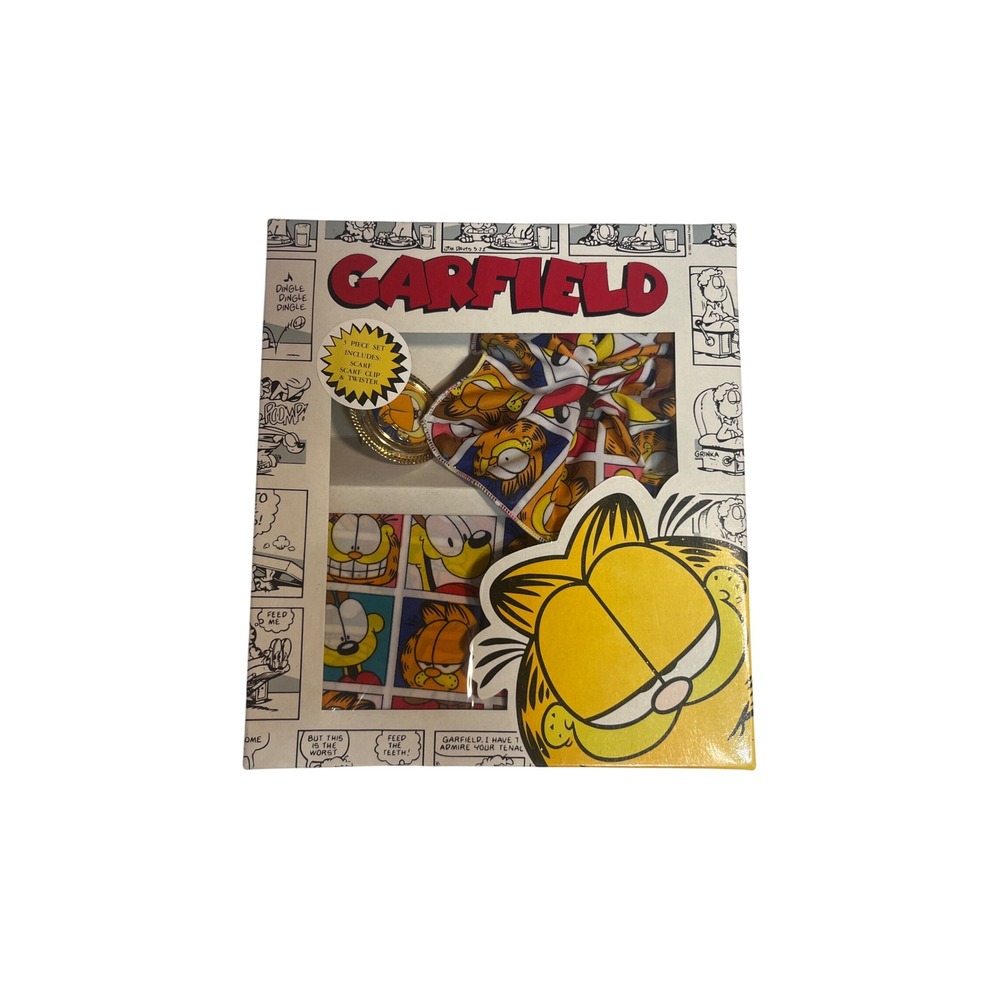 Vintage Garfield 3 Piece Accessory Set Scarf Scarf Clip Twister New in Box 90s